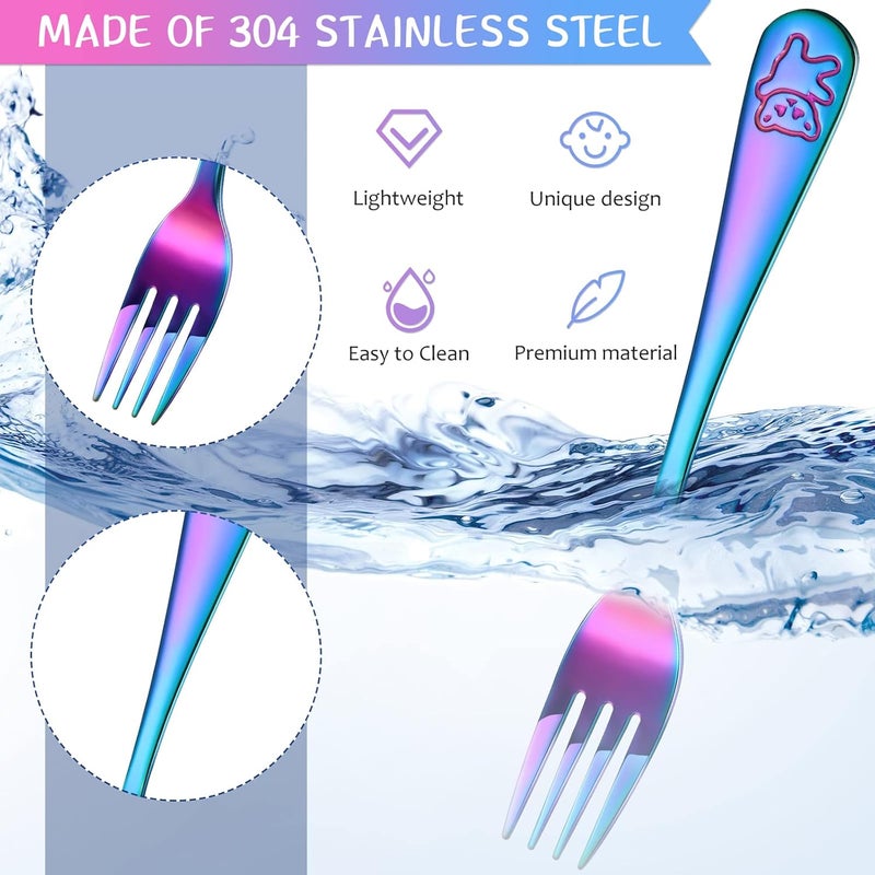 Minatee 6 Pieces Rainbow Kids Forks Toddler Silverware Set Baby Utensil Small Food Grade Cutlery Flatware Stainless Steel Forks Metal Self Feeding for Home and School, Dishwasher Safe - Image 3